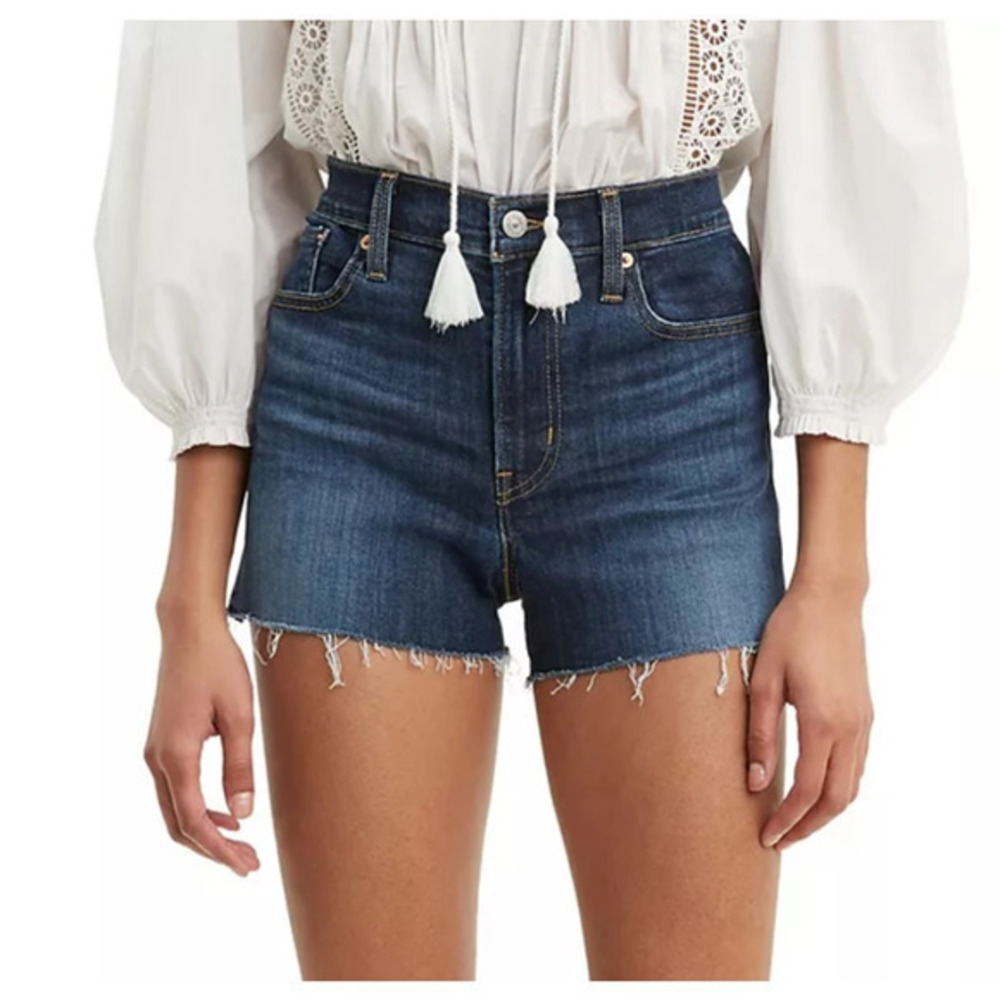 NEW LEVI'S Jean Shorts Size 16 Dark Wash Denim‎ Ultra High Rise Frayed Raw Hem